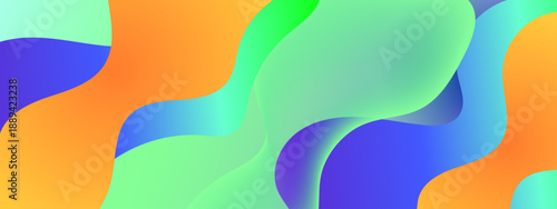 Modern artistic background featuring vibrant green and orange overlapping liquid waves and shapes