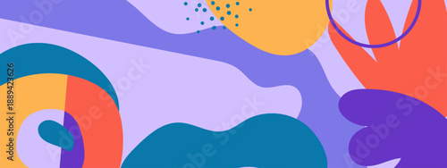 Calm lavender and blue fluid organic forms with warm orange accents for contemporary look