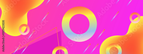 Electric magenta backdrop showcasing glowing circles and triangular outlines with a futuristic digital feel