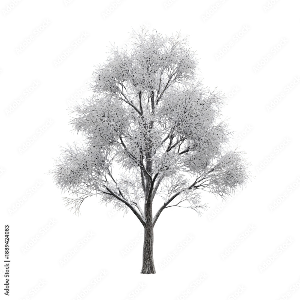 Fototapeta premium Elegant leafless tree silhouette on white background.