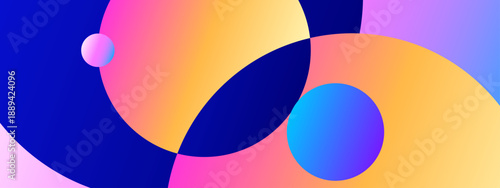Modern artistic composition with large overlapping circles on dark blue