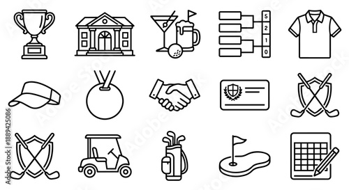 15 Golf Tournament Culture and Lifestyle Professional Outline Icons
