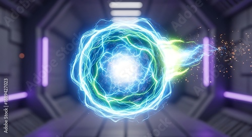 Futuristic Energy Portal in Neon Corridor