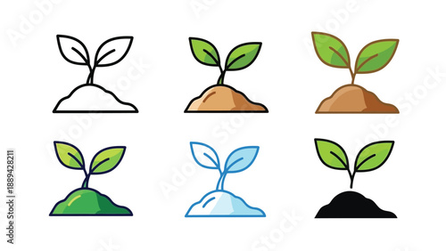 Illustrative set of growing sprouts in varying stages and color schemes high quality
