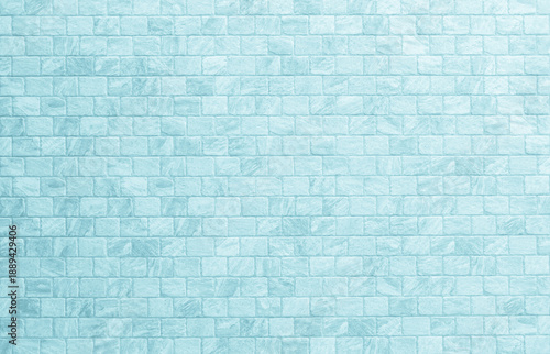 Blue brick concrete stone texture for background in wallpaper. Brick wall and sand stone in plaster of tone vintage. Pattern abstract wall of light cyan color, cement texture mint green for design.