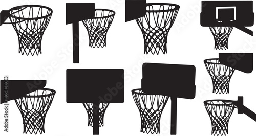 Various Basketball Hoops and Nets in Different Angles