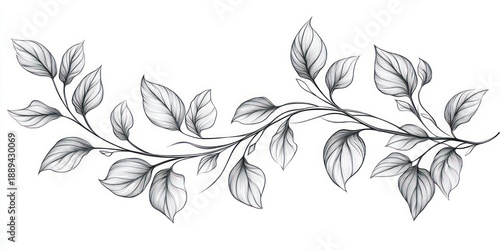 Wallpaper Mural delicate monochrome vine with flowing leaves and graceful curved stems, elegant botanical line drawing conveying calm organic movement Torontodigital.ca