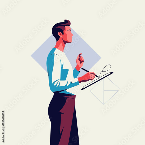 Artist drawing on tablet, creative concept illustration