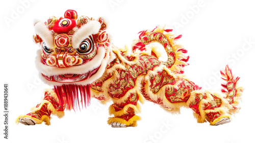 Vibrant chinese new year lion dance costume on transparent background