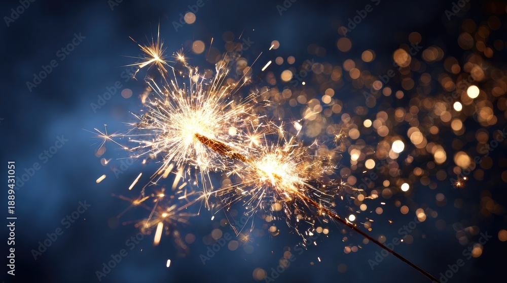 Fototapeta premium Sparkling Firework Sparkler in Celebration with Bright Flames and Glowing Background