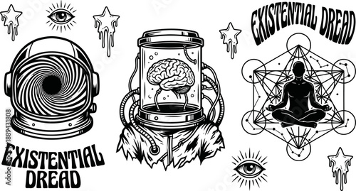 Existential dread surreal icons and symbols vector illustration