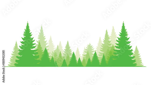 A stylized illustration depicts a dense forest of varying shades of green trees