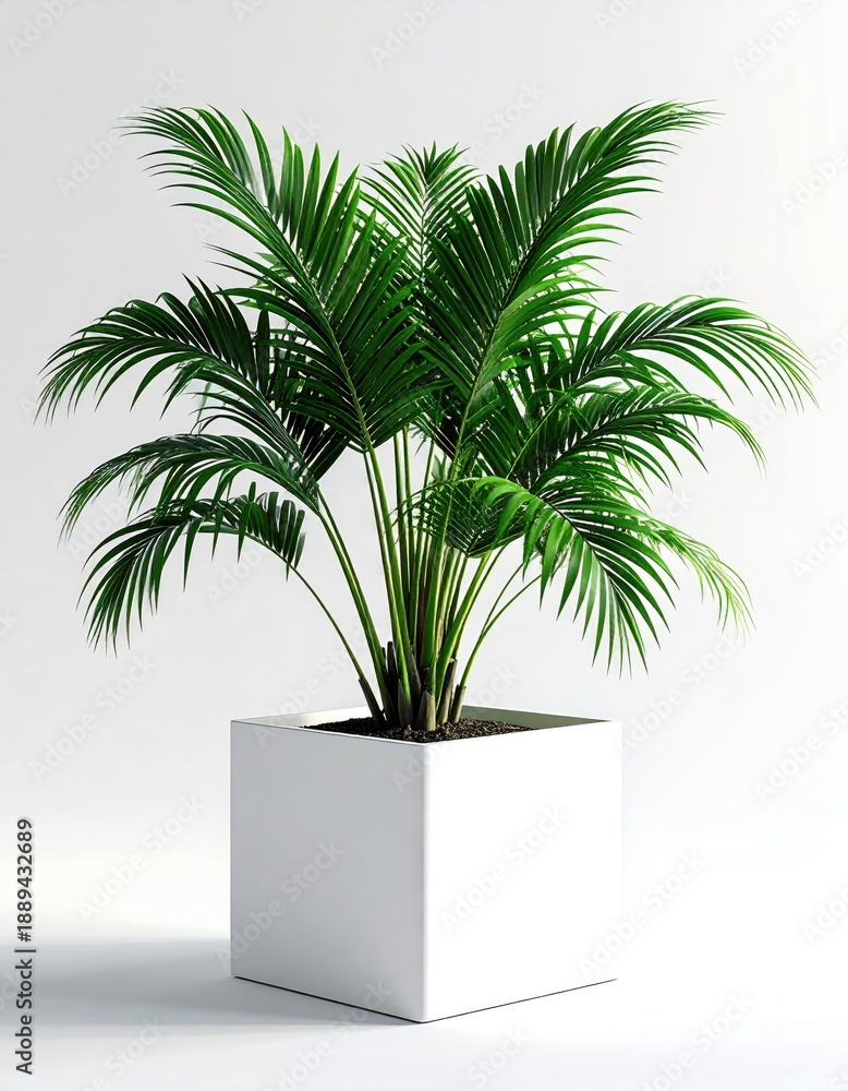 Obraz premium Lush green plant in a white square pot on white