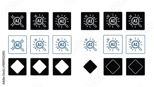 Artificial intelligence icons in various styles including line solid and diamond shapes