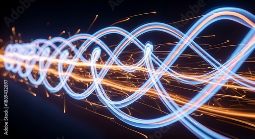 Colorful Light Waves Swirling Through Dark Space