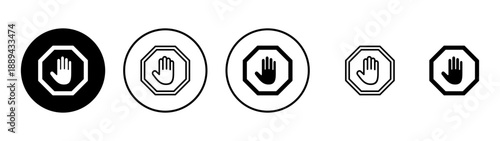 Stop icon vector. stop road sign. hand stop sign and symbol. Do not enter stop red sign with hand