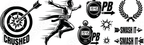 Sports achievement and running motivation icons set vector illustration