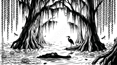 Swamp animals in a wetland landscape vector illustration