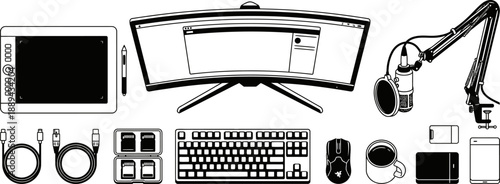 Workspace peripherals for content creation vector illustration