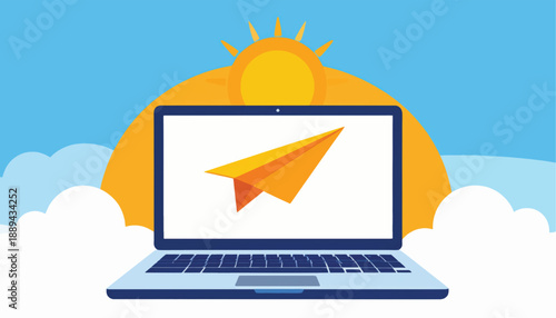 Laptop with Paper Plane on Screen.