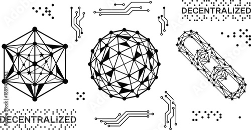Abstract decentralized technology and blockchain network vector illustration
