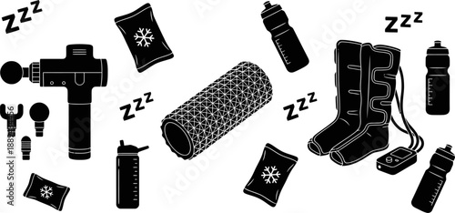 Athlete muscle recovery equipment and tools vector illustration