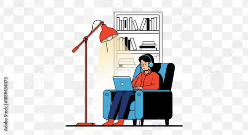 Woman Sitting in Armchair Using Laptop.