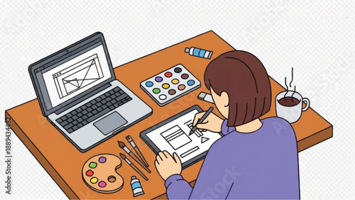 Woman Digital Artist Working on Laptop.