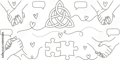 Connection and love symbols for therapy line art vector