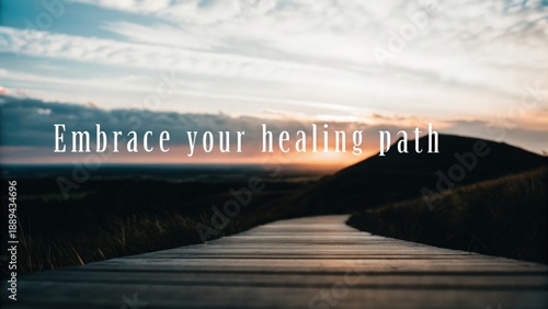 A Winding Sun-Drenched Path Towards Your Healing Journey Amidst a Serene Sunset Landscape