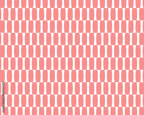 ピンクと白の幾何学的な楕円形パターン背景素材。モダンでレトロな雰囲気のシームレスなバックグラウンドイラスト。春のキャンペーン、ギフトラッピング、化粧品のデザイン、広告バナーに最適な高品質デザイン。