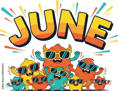 Vibrant Cartoon Characters Wearing Sunglasses Celebrate the Month of June