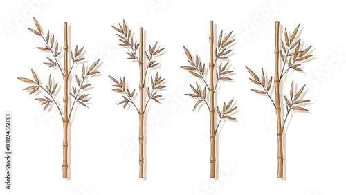 A simple illustration depicting four bamboo stalks with leafy branches and subtle shadows