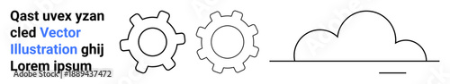 Cloud computing, automation, technology, system integration, digital storage, innovation. Outline of two gears and a cloud. Cloud computing and automation concept