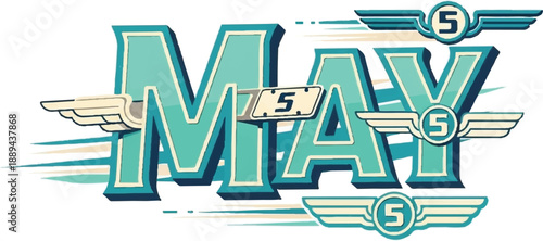 Vintage Aviation Themed Text Art with May Fifth Date Illustration