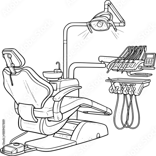 Hand-drawn vector illustration of a dentist's seat at a hospital or clinic