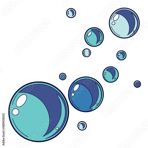 Cobalt blue to cyan gradient orbs with a metallic shine in a 3D vector illustration showing a vibrant cool color palette