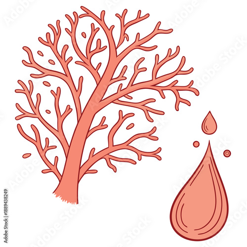 Puffy coral molten drop in a mid-drip formation showing a soft 3D vector effect with a glossy, tactile surface