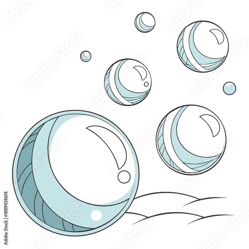 Frosted 3D vector of ice blue to white gradient spheres with a cool and winter inspired glow effect on round orbs
