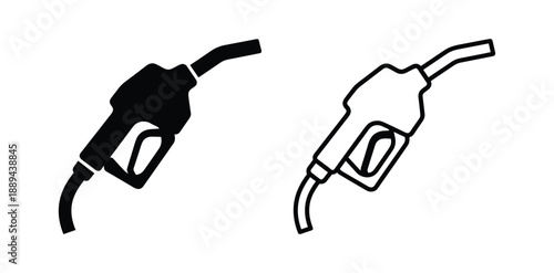 Black and white illustration of gas pump nozzle icon. Fuel pump nozzle vector isolated on white background.