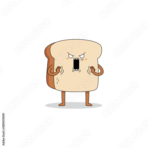 Cute bread slice cartoon character shocked expression doodle