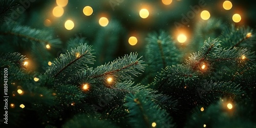 Wallpaper Mural close-up of evergreen fir branches with warm glowing fairy lights and soft bokeh creating a cozy festive atmosphere Torontodigital.ca