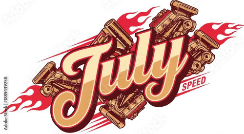 Racing Engines and Flames Emblem for July Speed Events