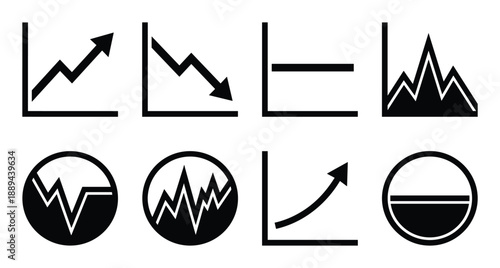 Business finance concept data charts of increase and decrease, circle diagrams, and analytic progress report.