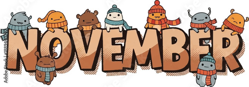 Robots celebrating the month of November in a festive illustration