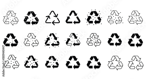A repeating pattern of black and white recycling symbols illustrates sustainable practices and environmental awareness