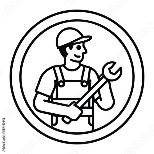 Mechanic Holding Wrench Icon Illustration