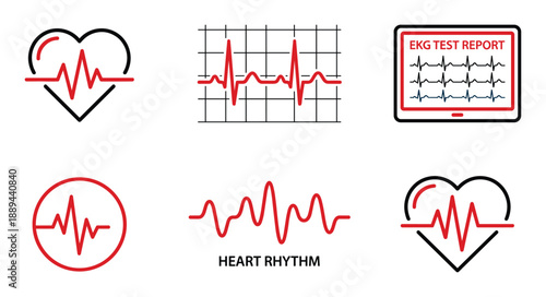 Collection of heartbeat cardiogram icons. EKG test report, heart rhythm. Healthcare and medical diagnosis design set.
