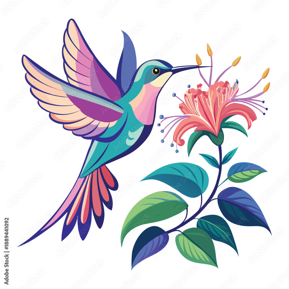 Obraz premium Colorful Hummingbird Feeding on Flower