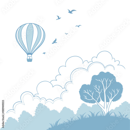 Soft 3D sky blue cotton cloud puffs scattered in a playful minimalist vector illustration for a peaceful sky design